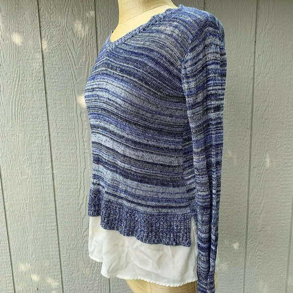 Market Spruce Sweater Womens Blue Layered Long Sleeve VNeck Striped Womens XS - Picture 3 of 7
